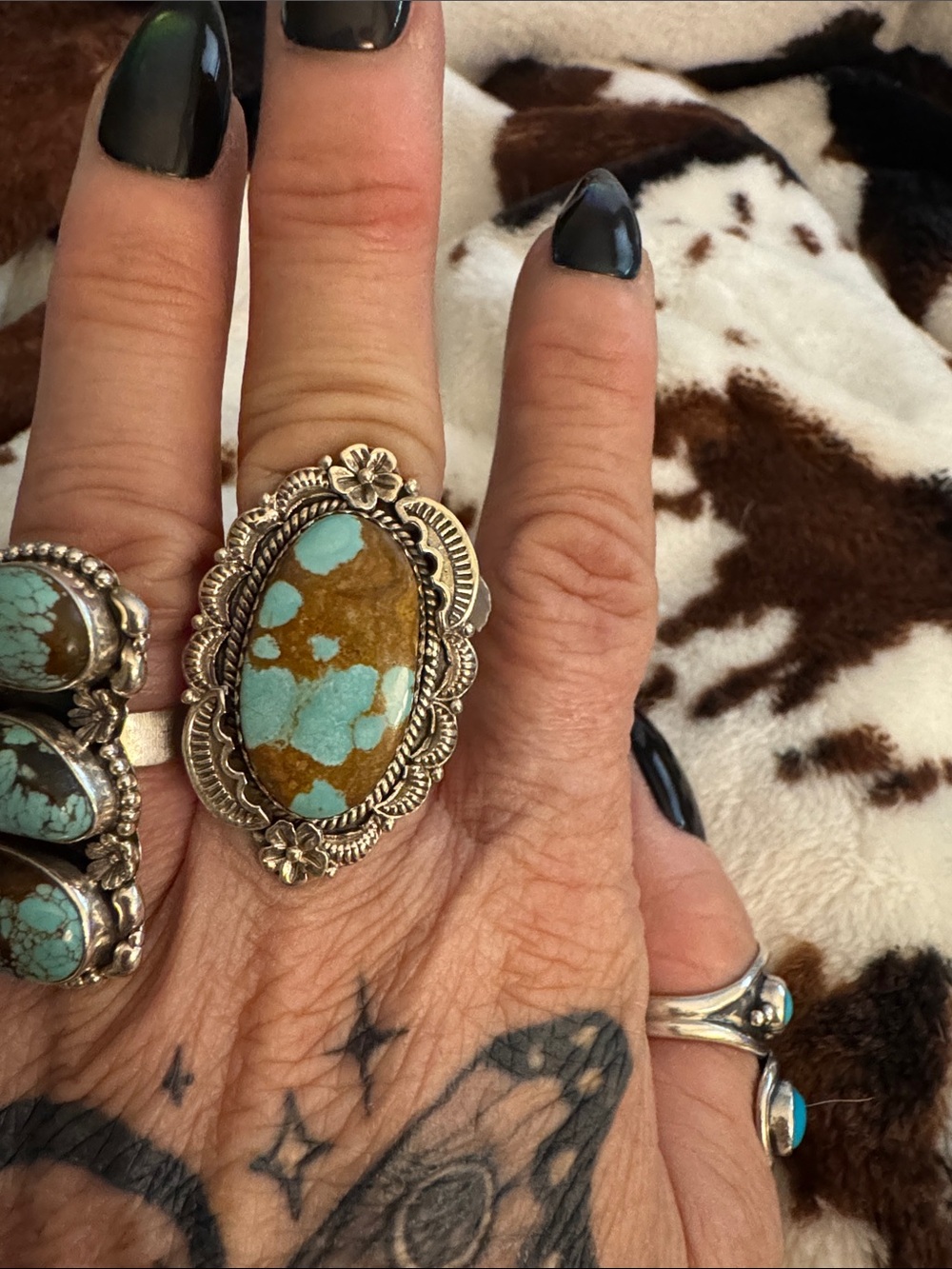 Sterling Silver Mine #8  Turquoise and Brown Statement Ring